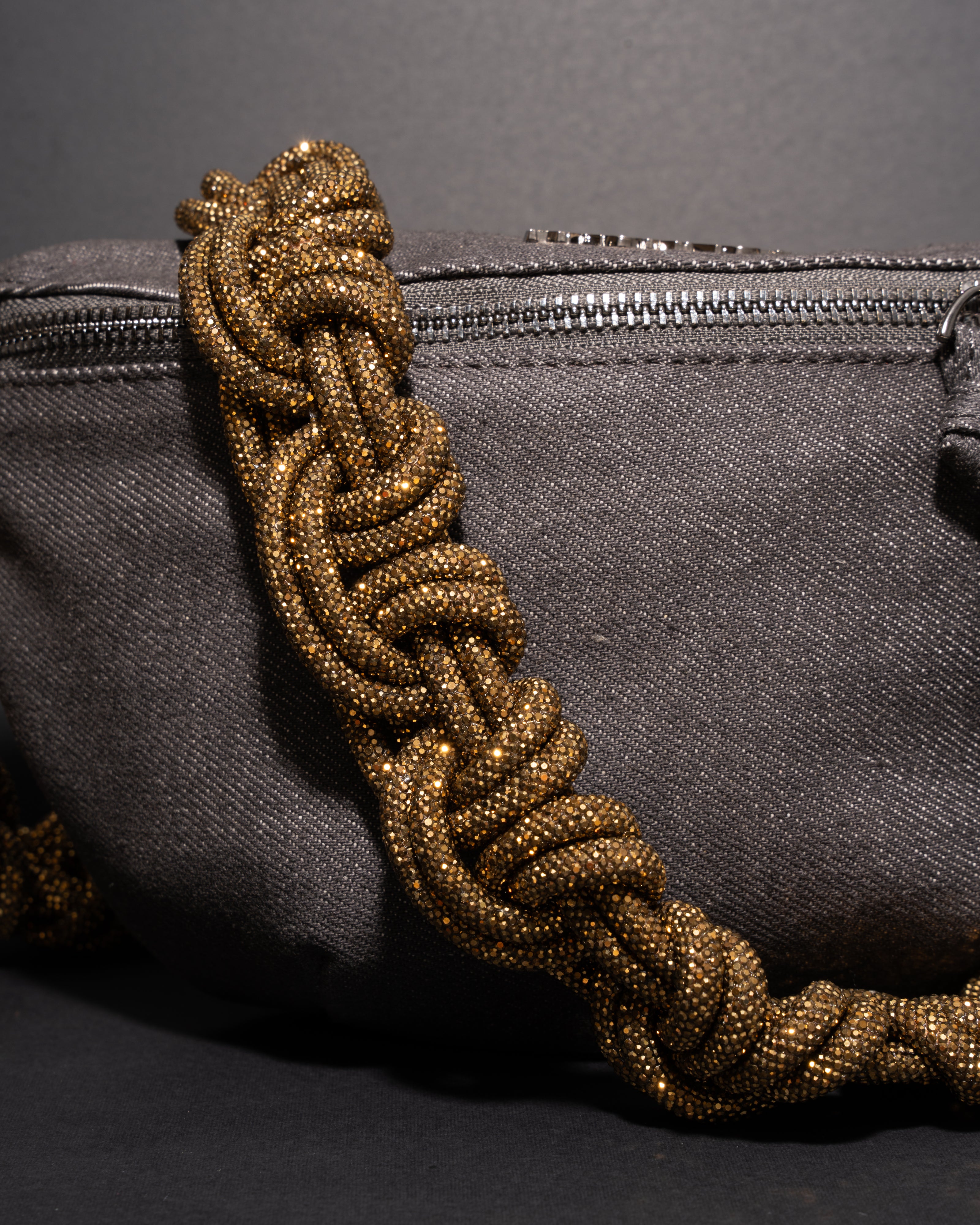 CHARCOAL DENIM BELT BAG + MAGNUM CROWN STRAP - Antique Gold
