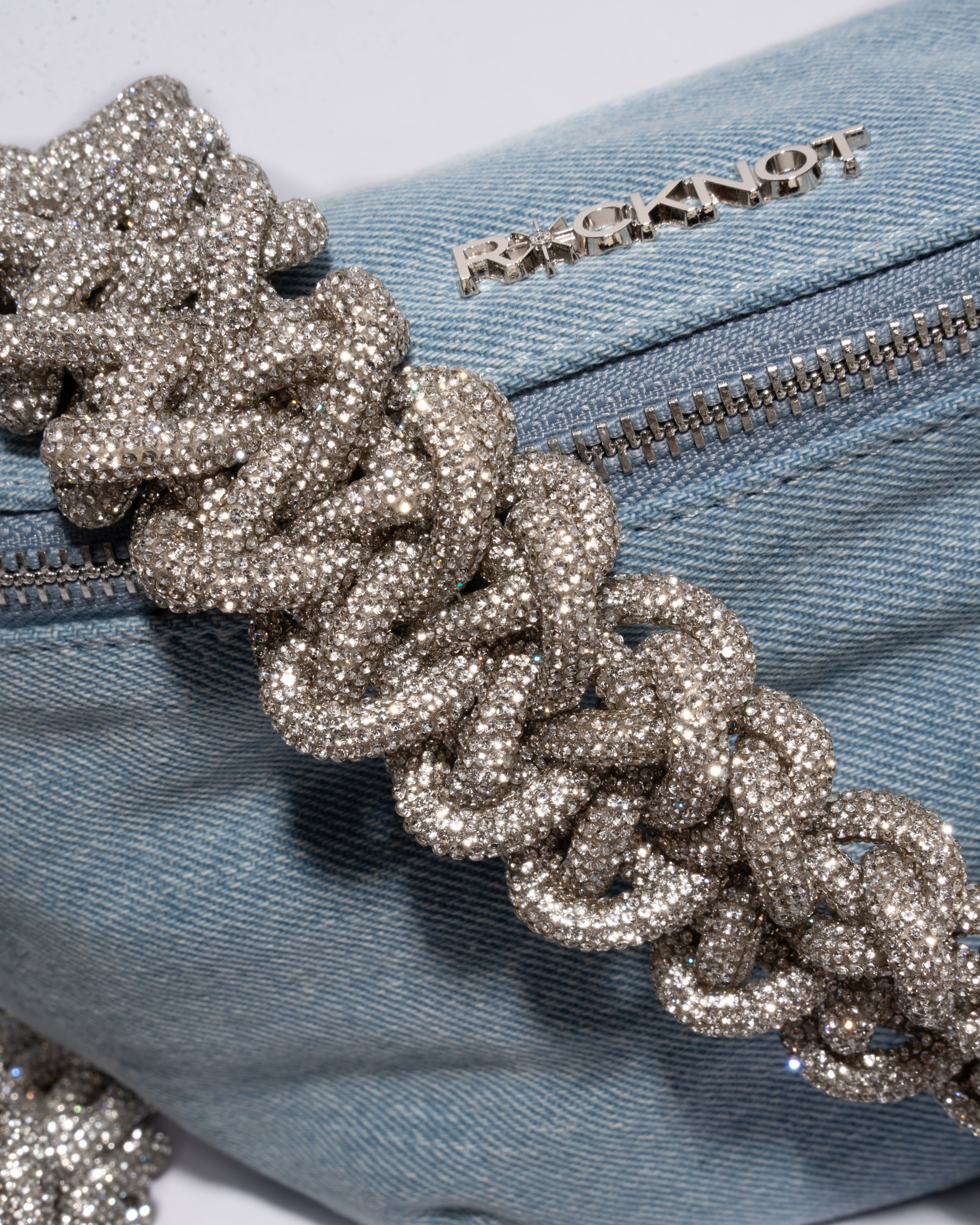 DENIM BELT BAG + LACE STRAP - Crystal