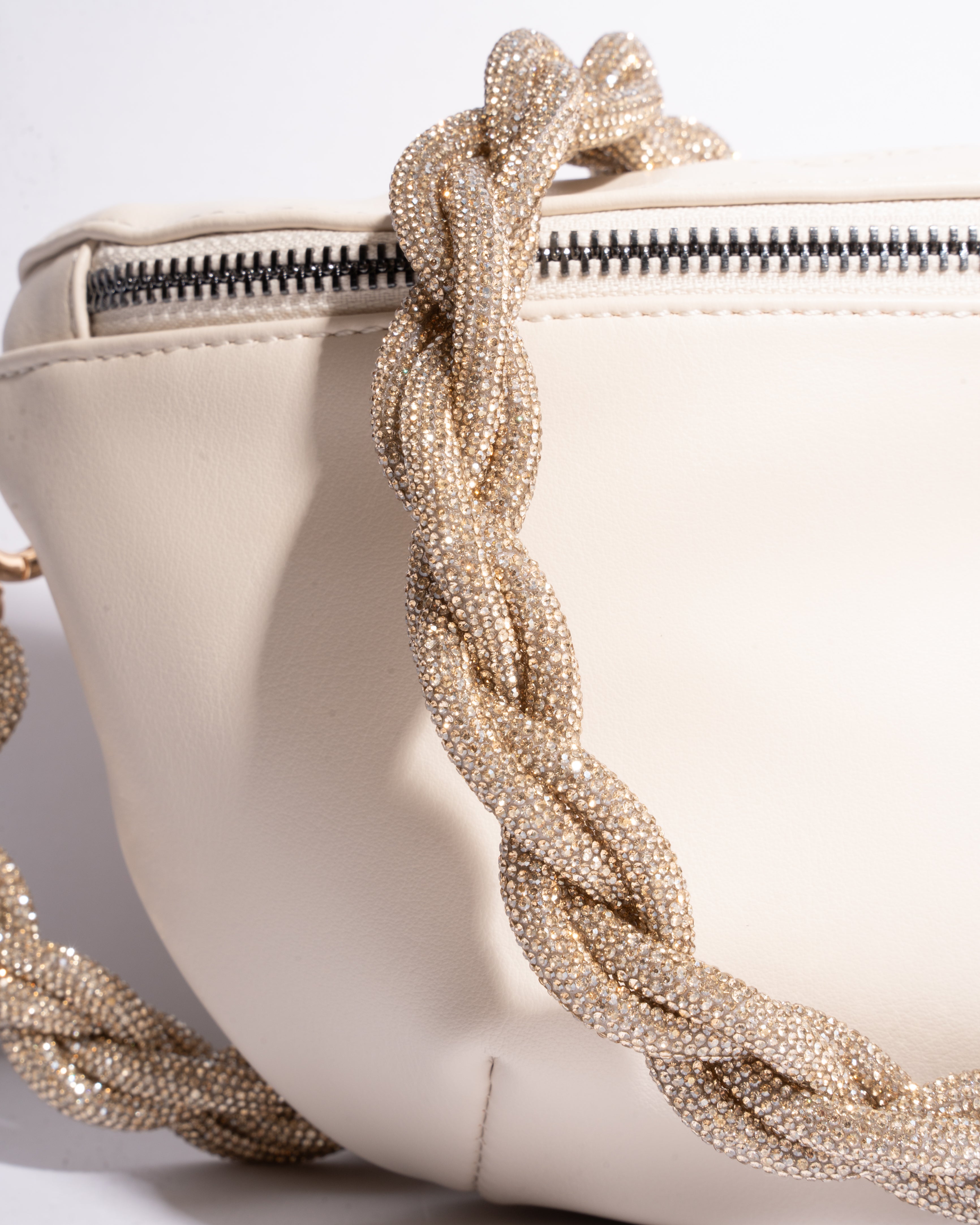 WHITE BELT BAG + CHAIN STRAP - Champagne Bubbles