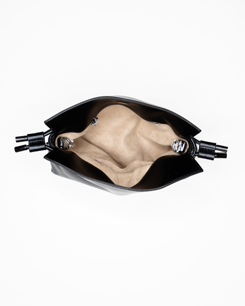 ALLI Drawstring Leather Bucket Bag - Black