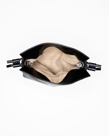 ALLI Drawstring Leather Bucket Bag - Black