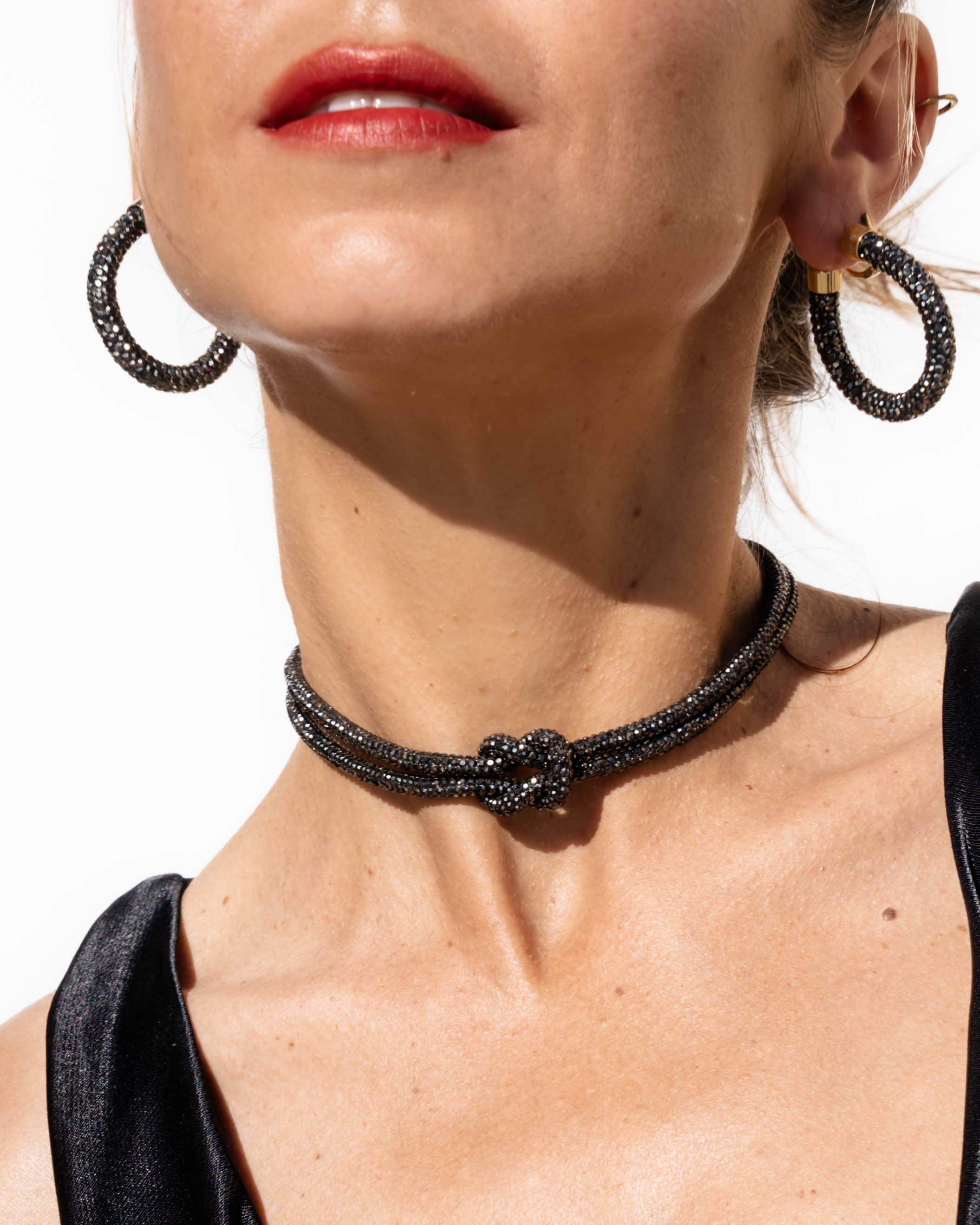 Crystal Knot Choker / Necklace - Gunmetal