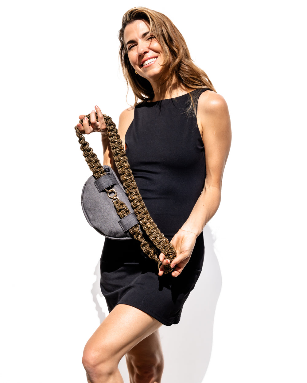 CHARCOAL DENIM BELT BAG + TWIN STRAP - Gunmetal