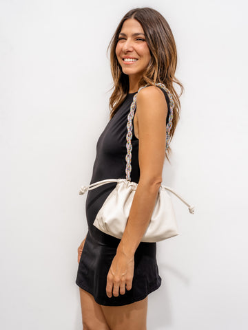 FIA Drawstring Bag - Off White Vegan Leather