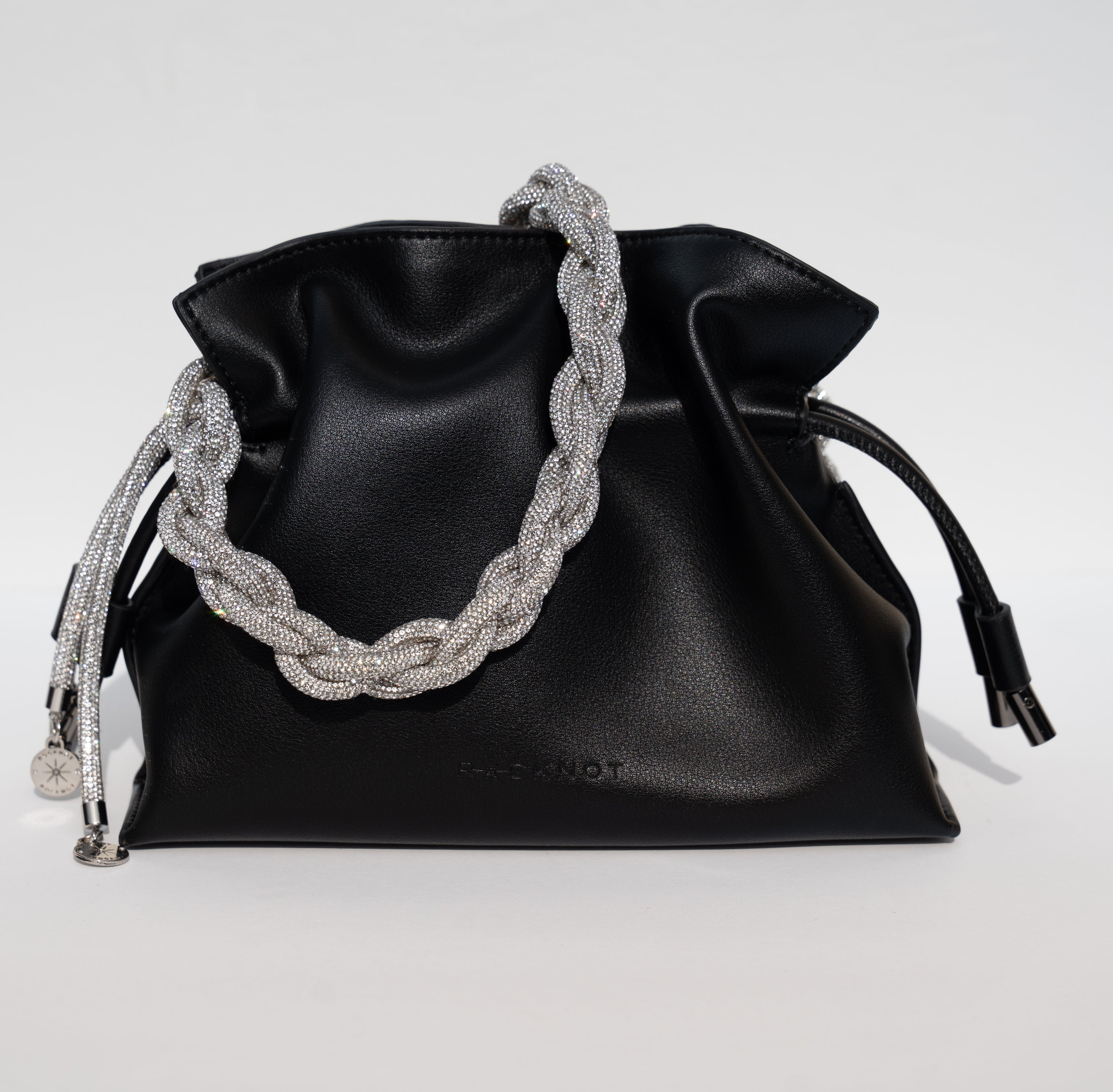 ALLI Drawstring Leather Bucket Bag - Black