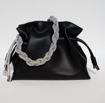 ALLI Drawstring Leather Bucket Bag - Black