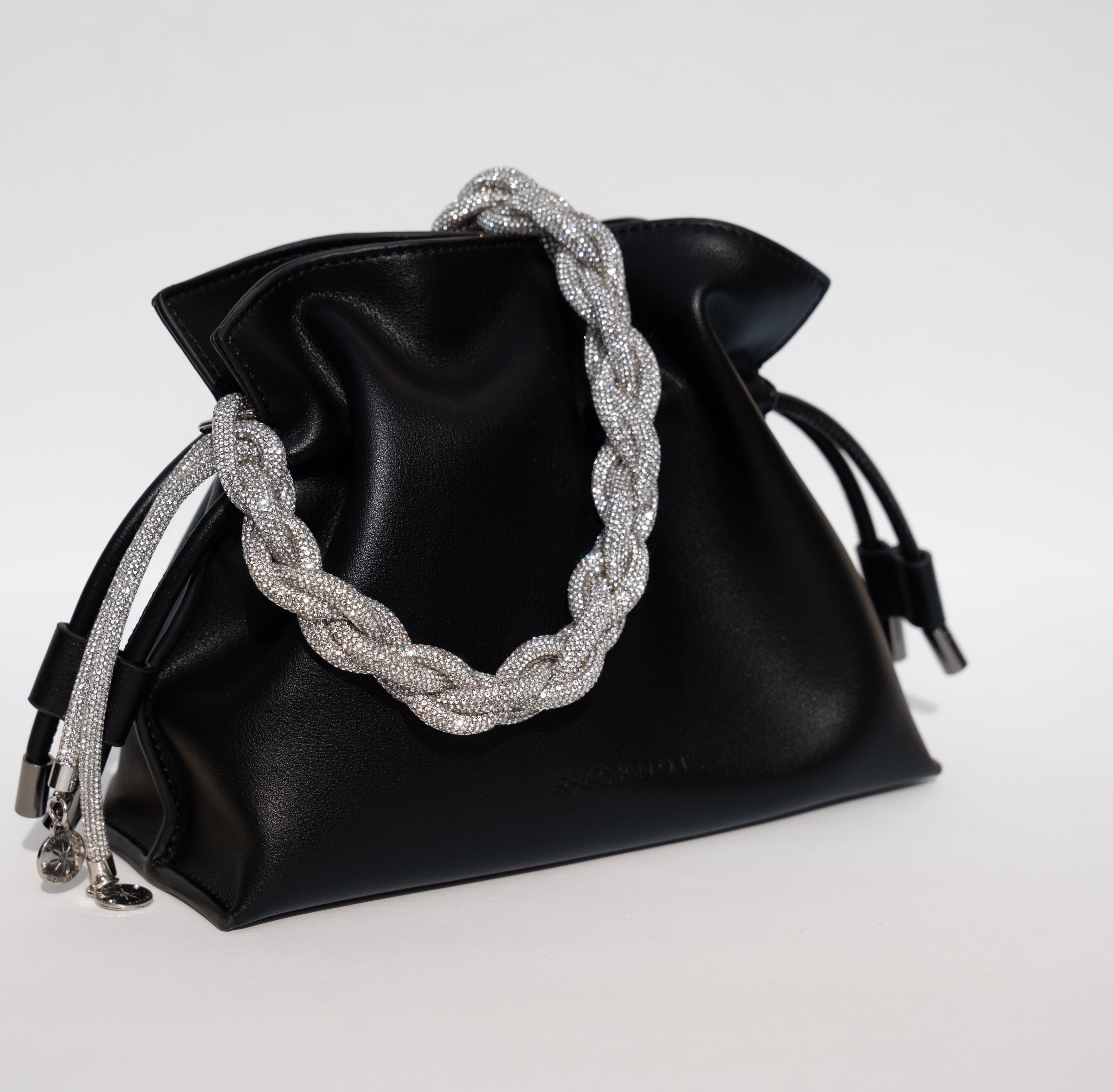 ALLI Drawstring Leather Bucket Bag - Black