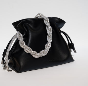 ALLI Drawstring Leather Bucket Bag - Black