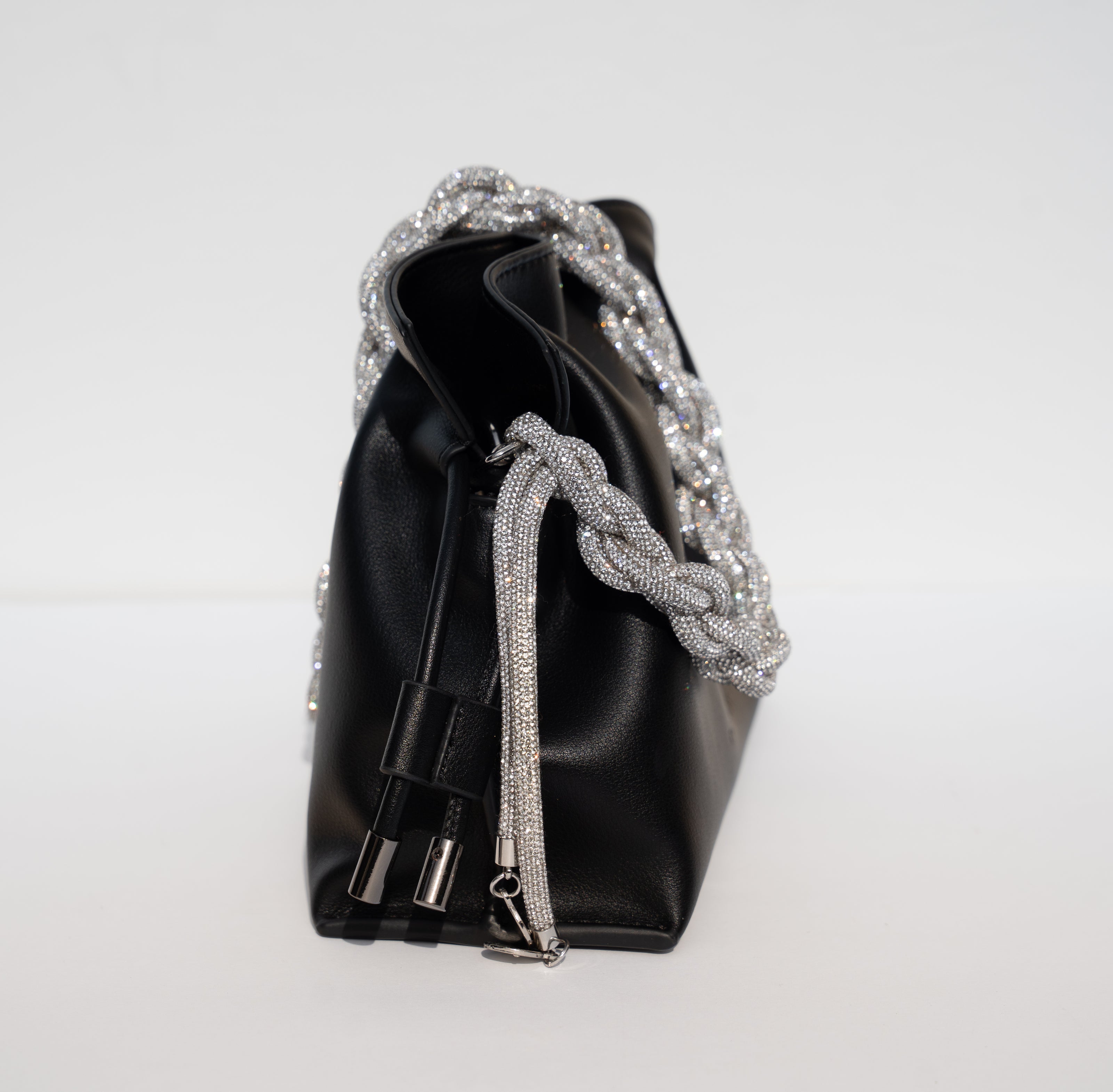 ALLI Drawstring Leather Bucket Bag - Black