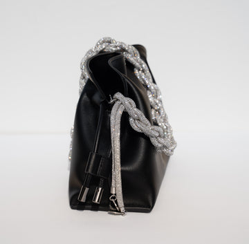 ALLI Drawstring Leather Bucket Bag - Black