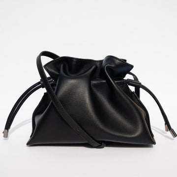 ALLI Drawstring Leather Bucket Bag - Black