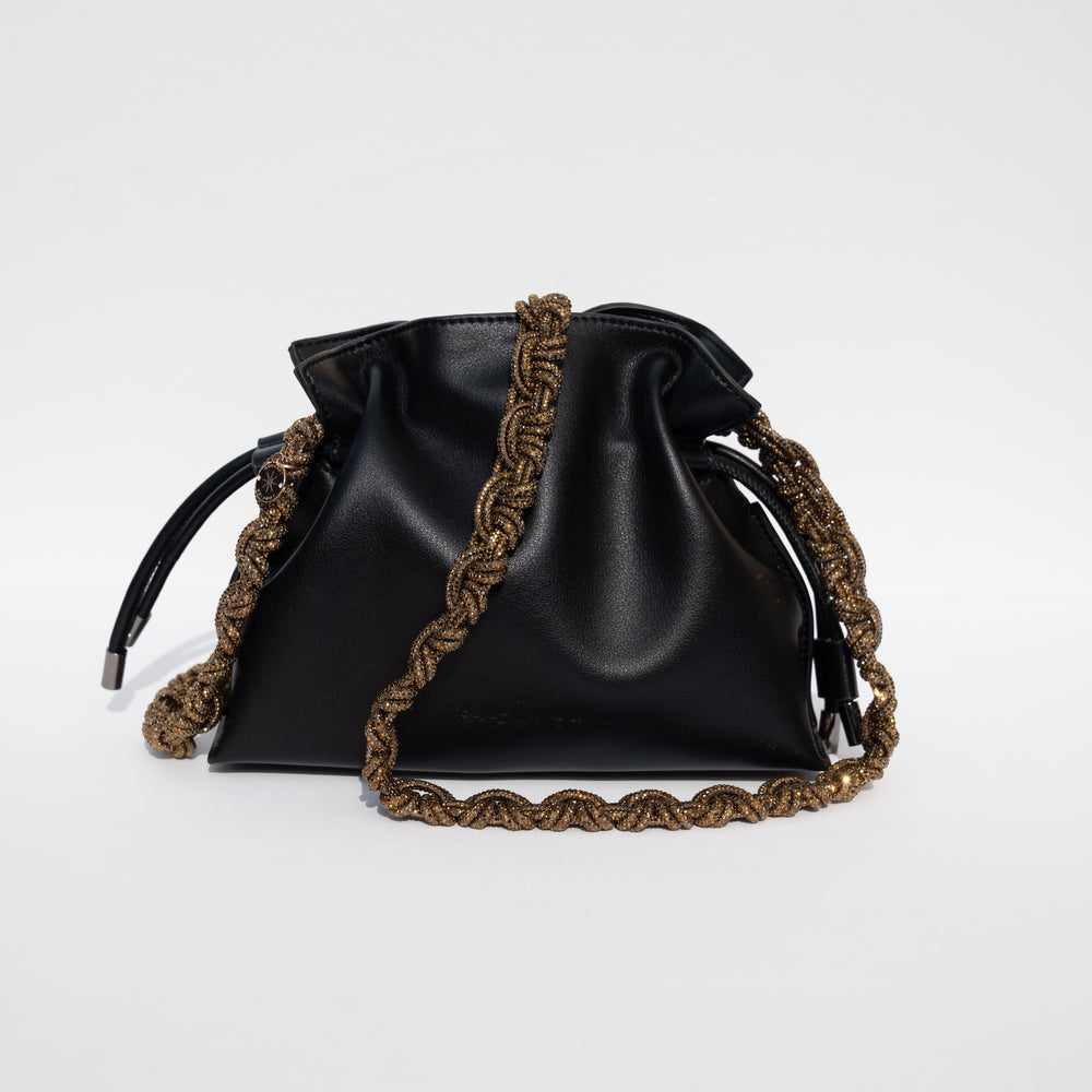 ALLI Drawstring Leather Bucket Bag - Black