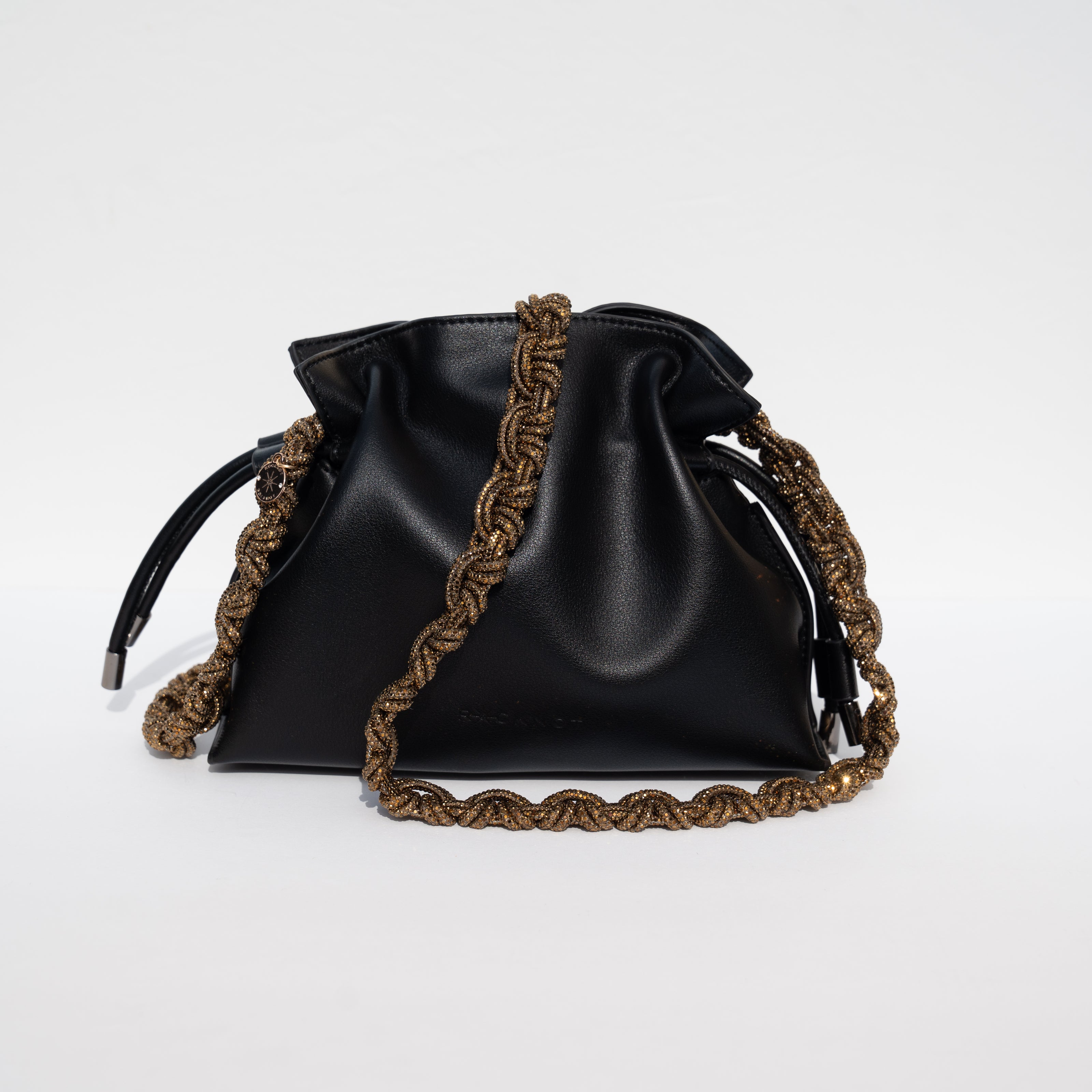 ALLI Drawstring Leather Bucket Bag - Black