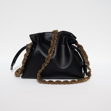 ALLI Drawstring Leather Bucket Bag - Black