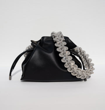 ALLI Drawstring Leather Bucket Bag - Black