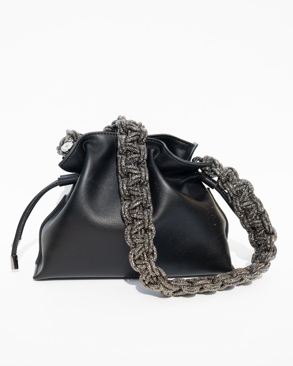 ALLI Drawstring Leather Bucket Bag - Black