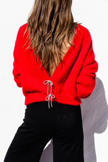 Karina Fuzzy Cardigan - Red