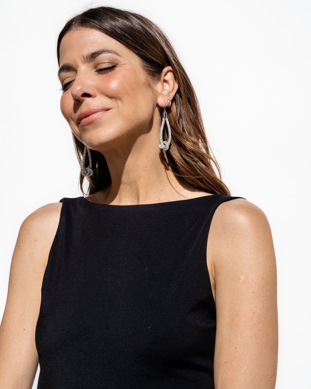 Feather Drop Earrings - Crystal