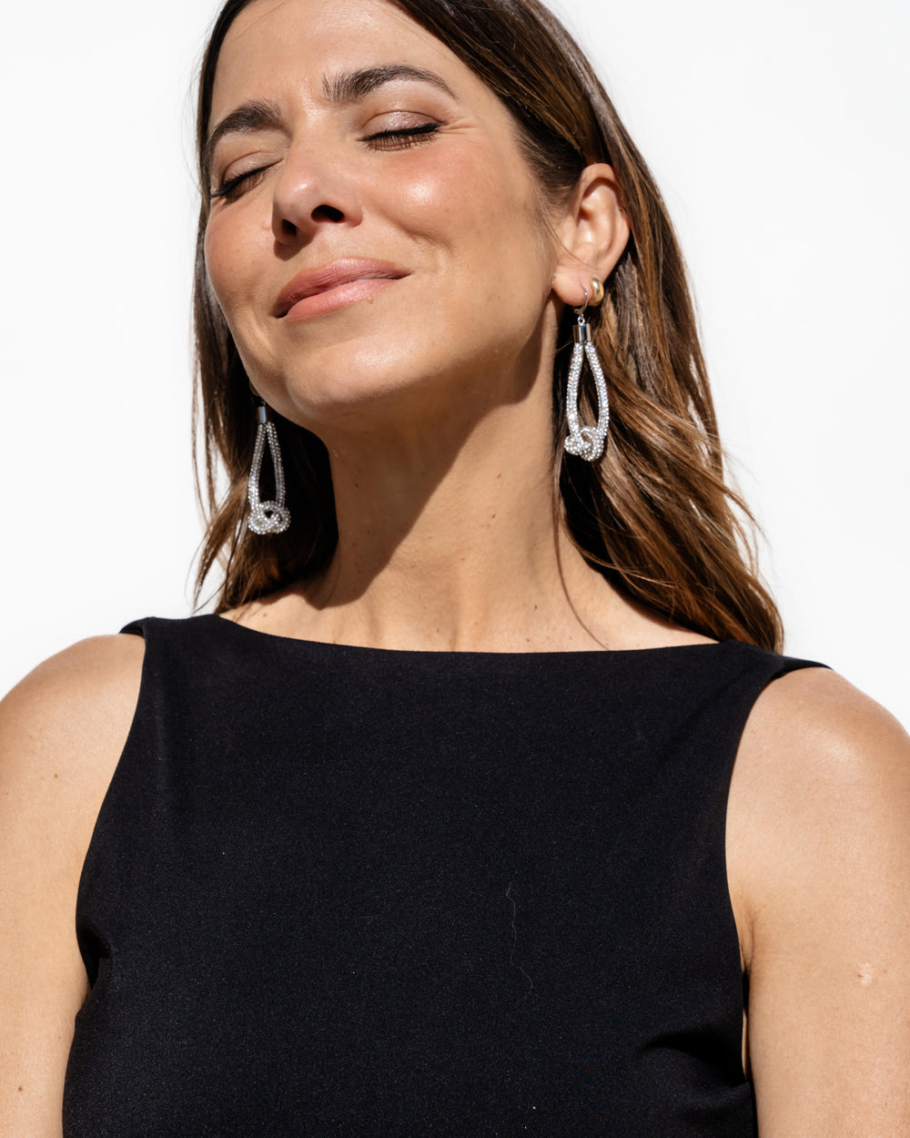 Feather Drop Earrings - Crystal