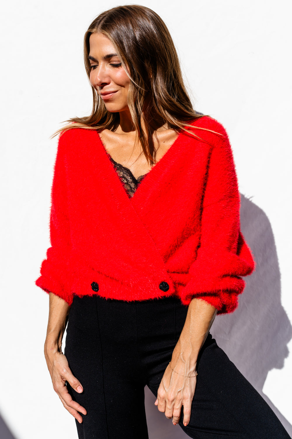 Karina Fuzzy Cardigan - Red