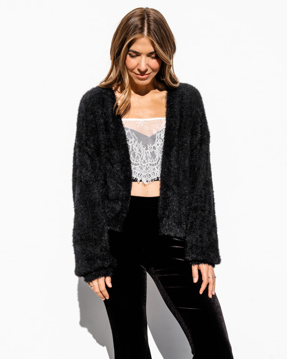 Karina Fuzzy Cardigan - Black