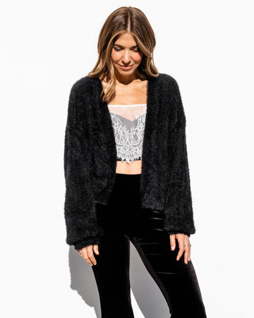 Karina Fuzzy Cardigan - Black