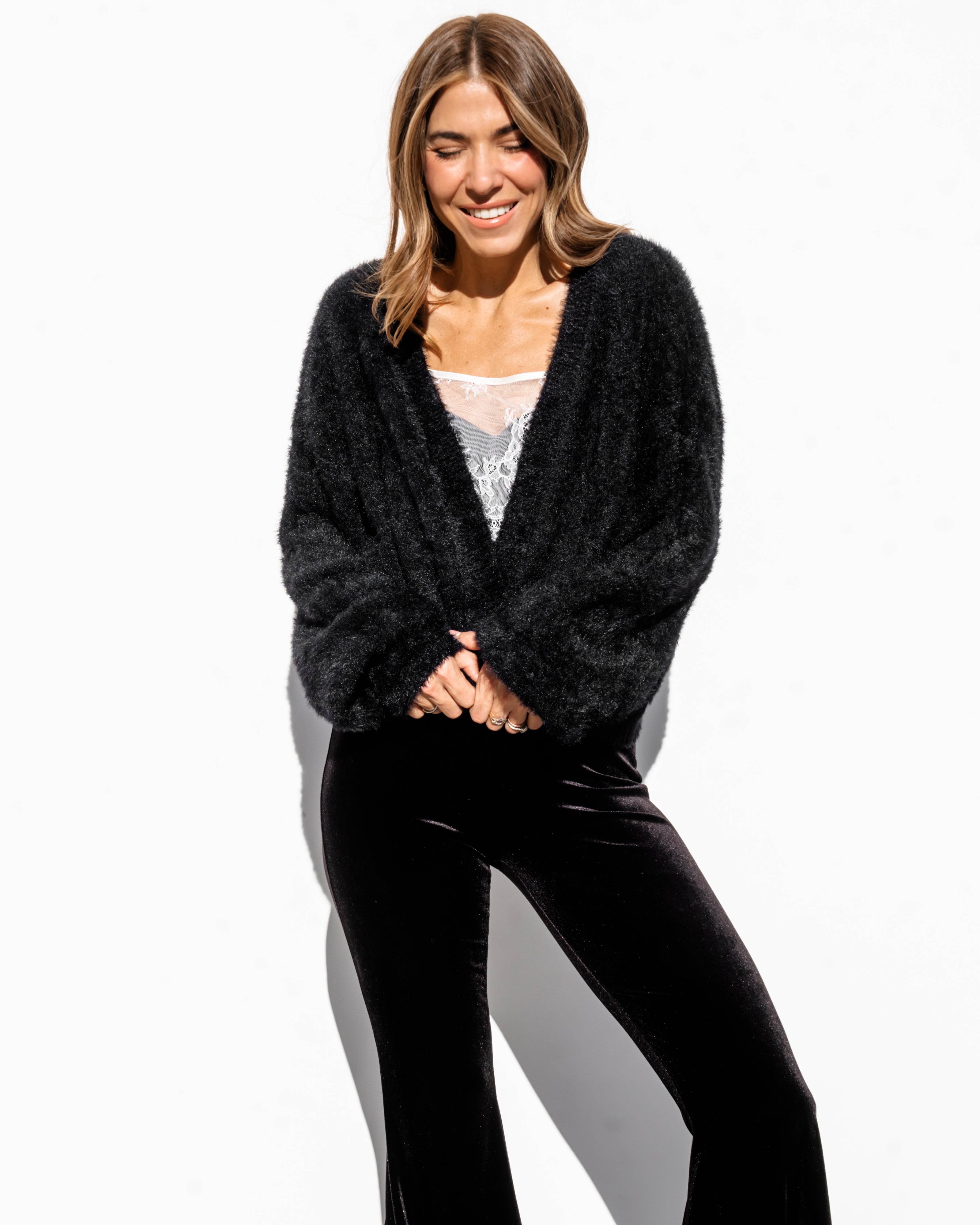 Karina Fuzzy Cardigan - Black