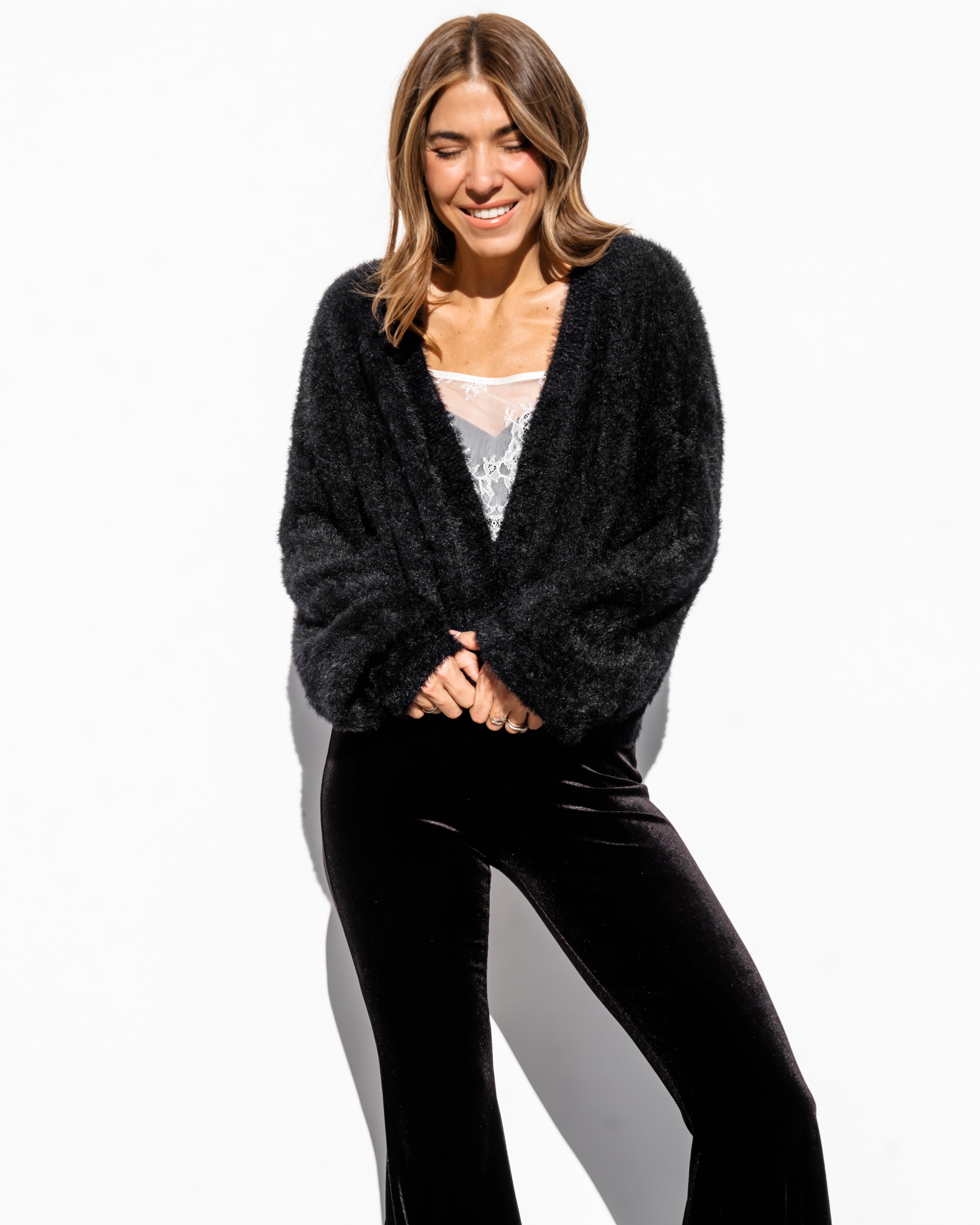 Karina Fuzzy Cardigan - Black