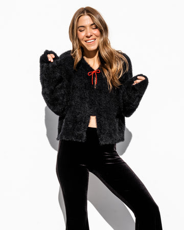 Karina Fuzzy Cardigan - Black