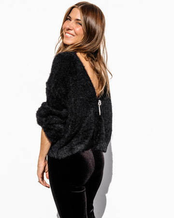 Karina Fuzzy Cardigan - Black