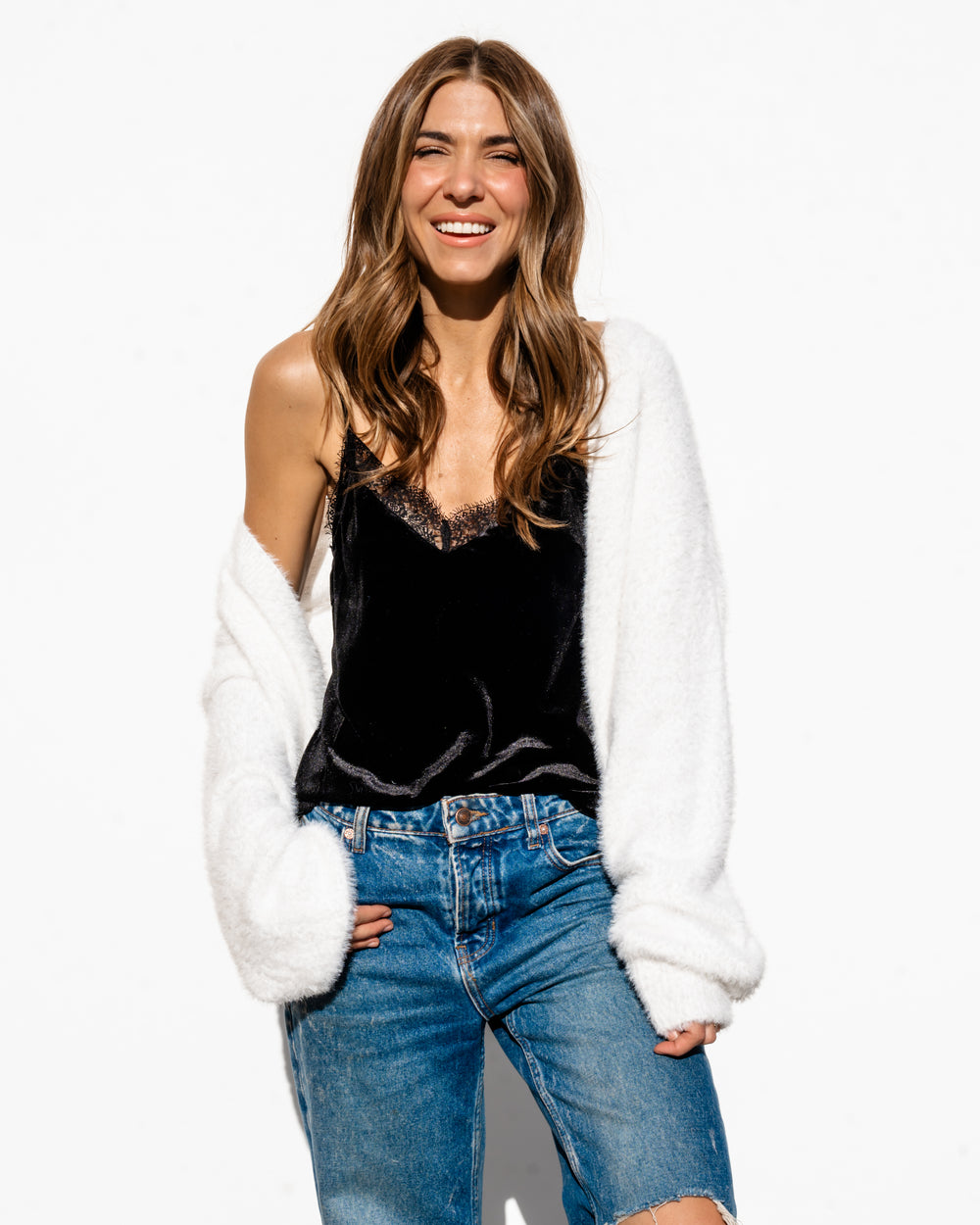 Karina Fuzzy Cardigan - White