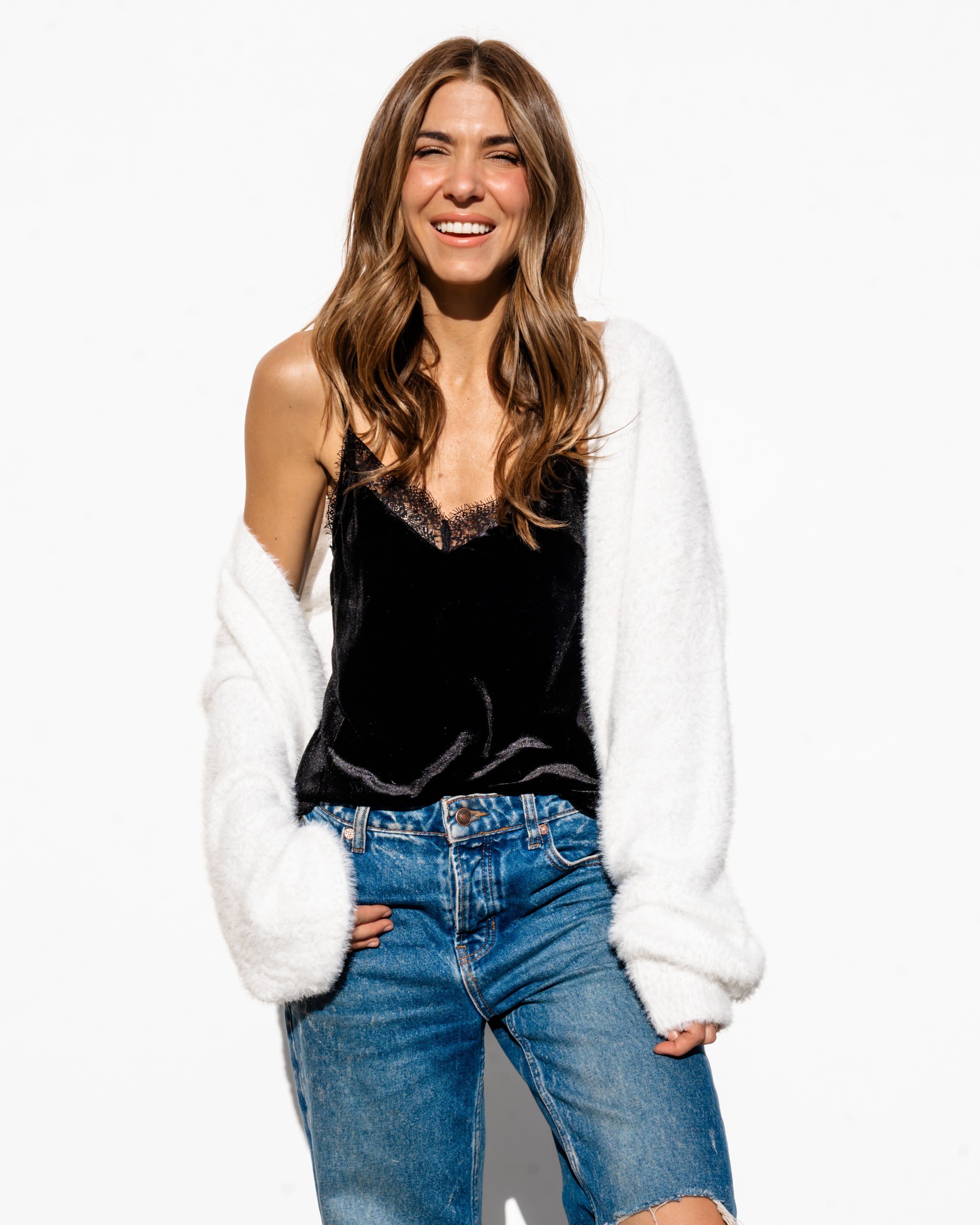 Karina Fuzzy Cardigan - White