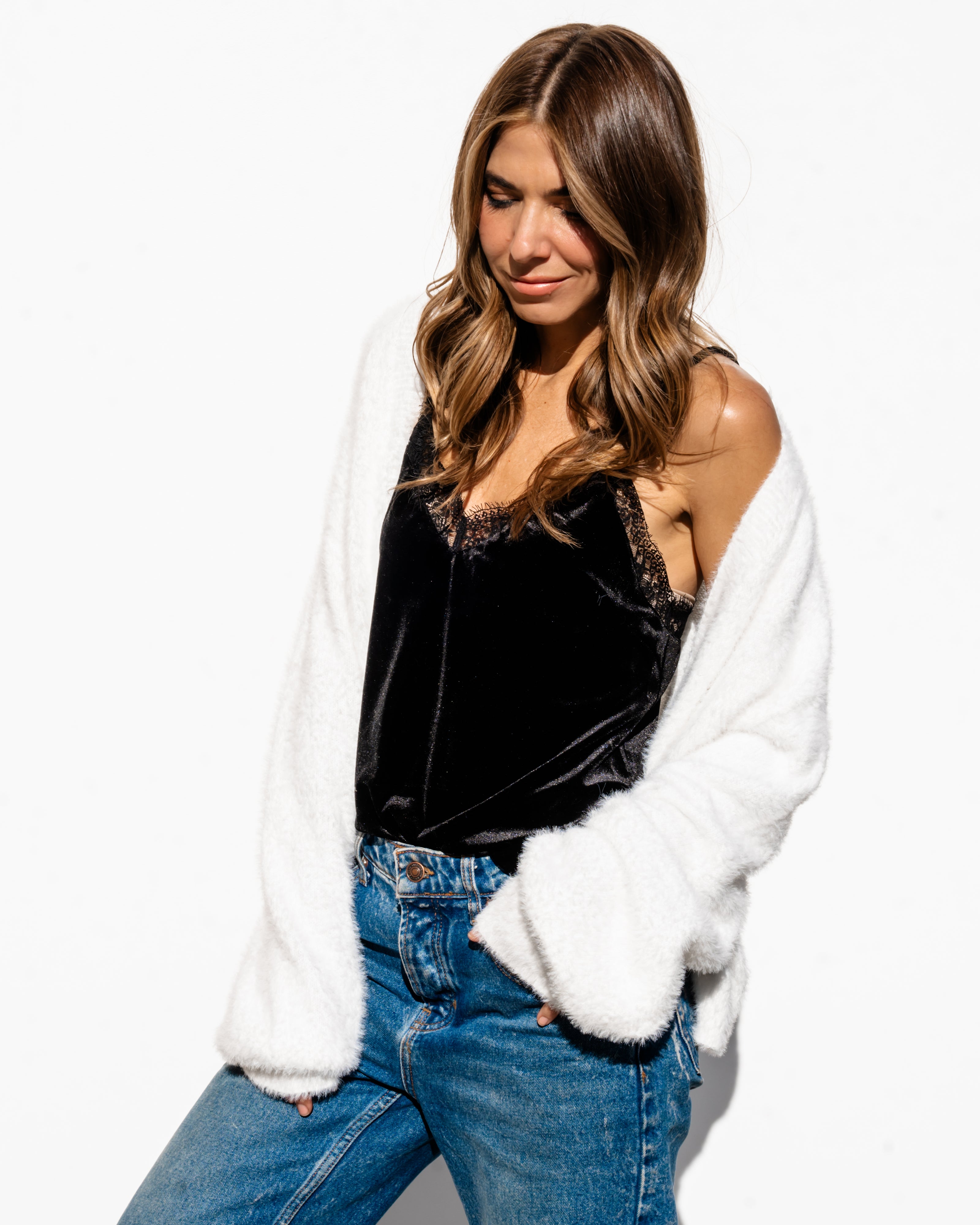 Karina Fuzzy Cardigan - White