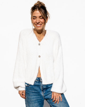 Karina Fuzzy Cardigan - White