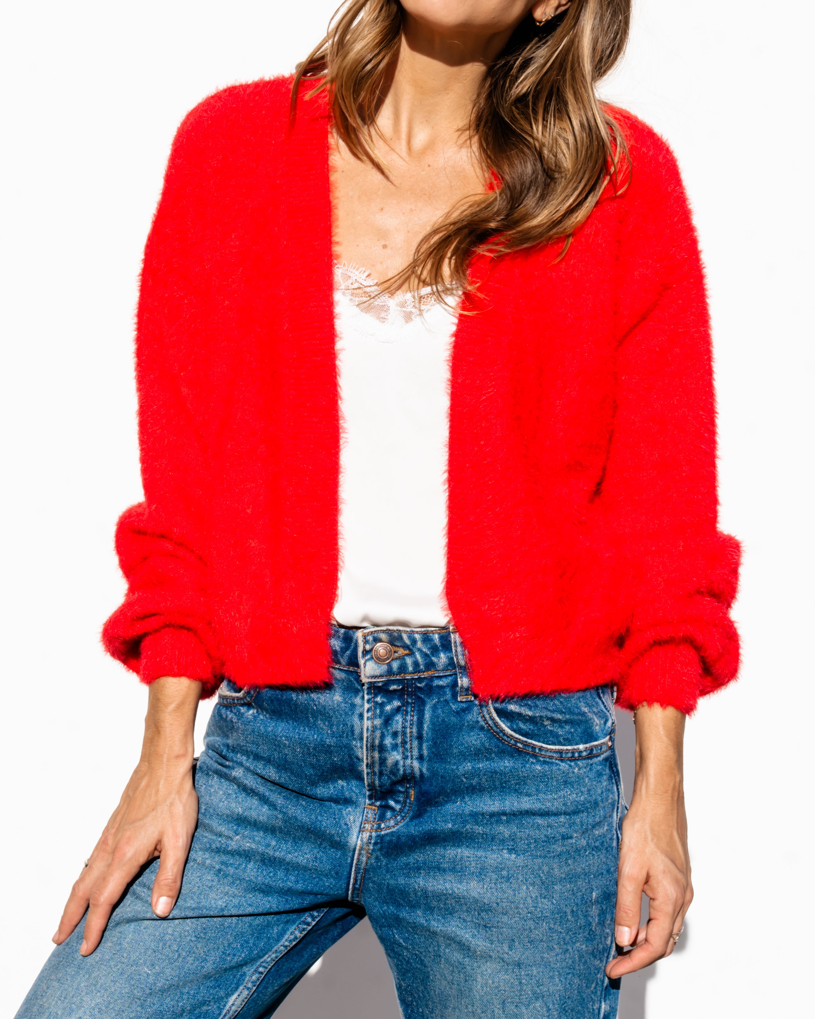 Karina Fuzzy Cardigan - Red