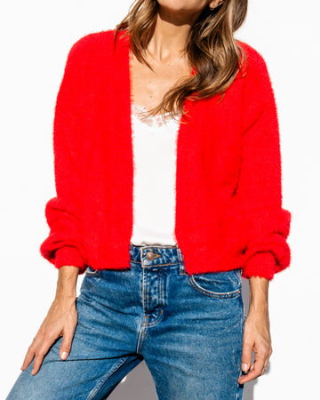 Karina Fuzzy Cardigan - Red