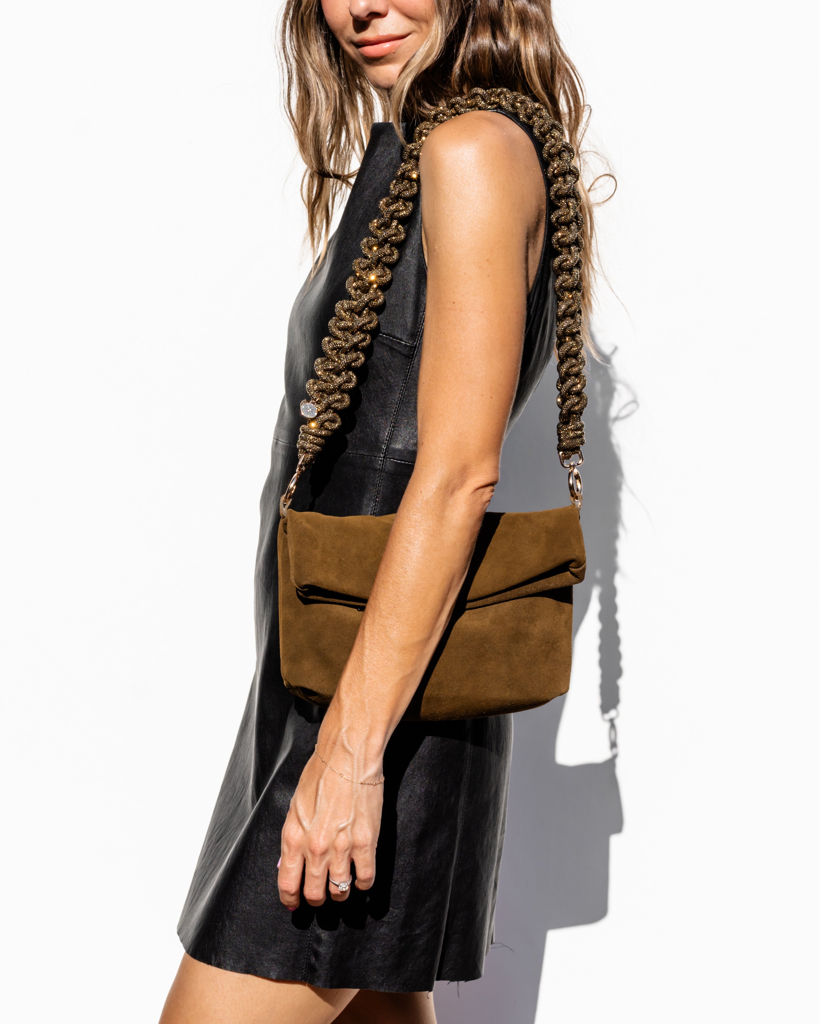 Noa Fold Over - Olive Genuine Suede