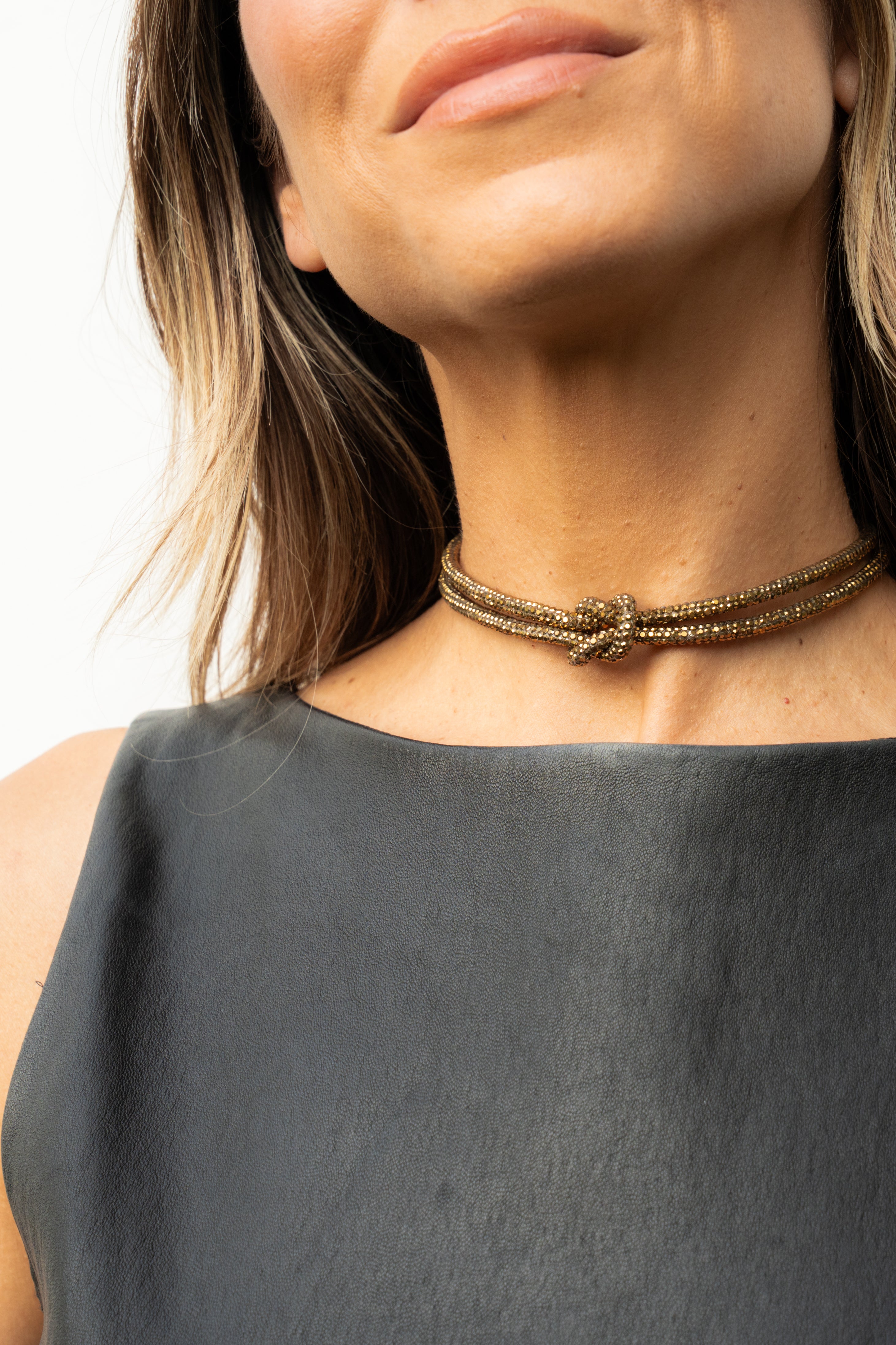 Crystal Knot Necklace - Antique Gold