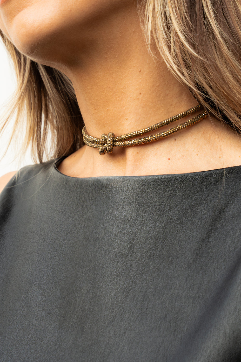 Crystal Knot Necklace - Antique Gold