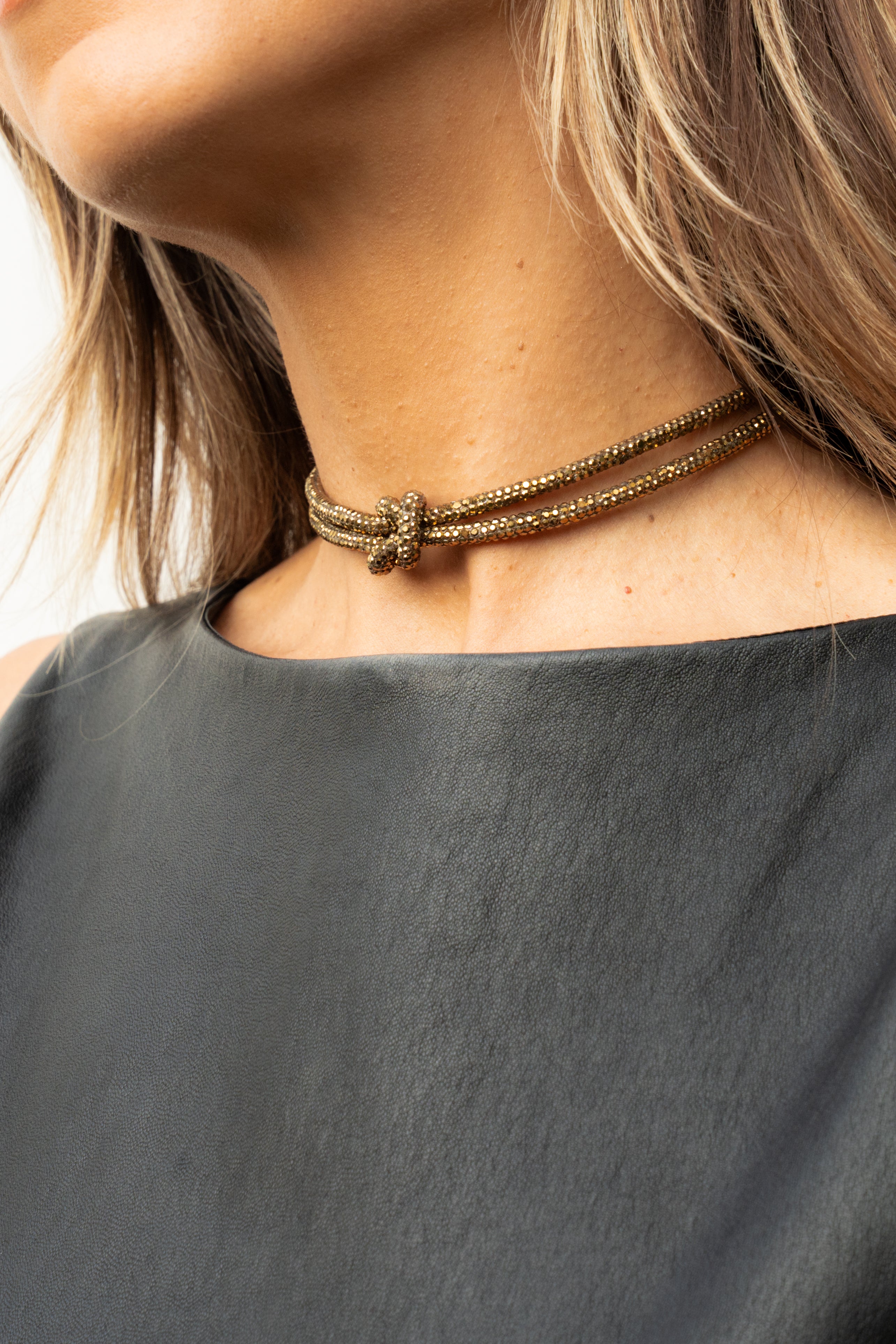Crystal Knot Necklace - Antique Gold