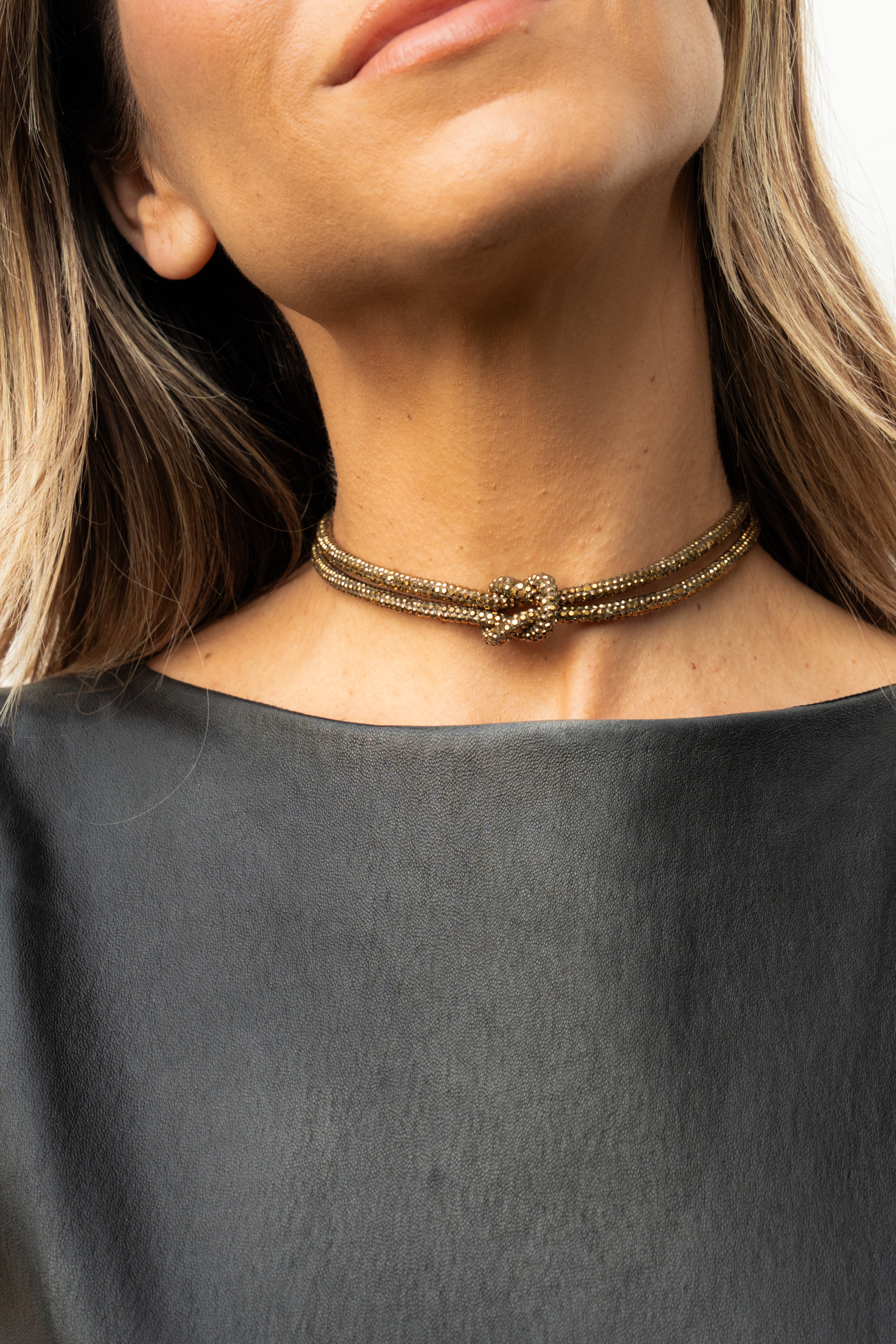 Crystal Knot Necklace - Antique Gold