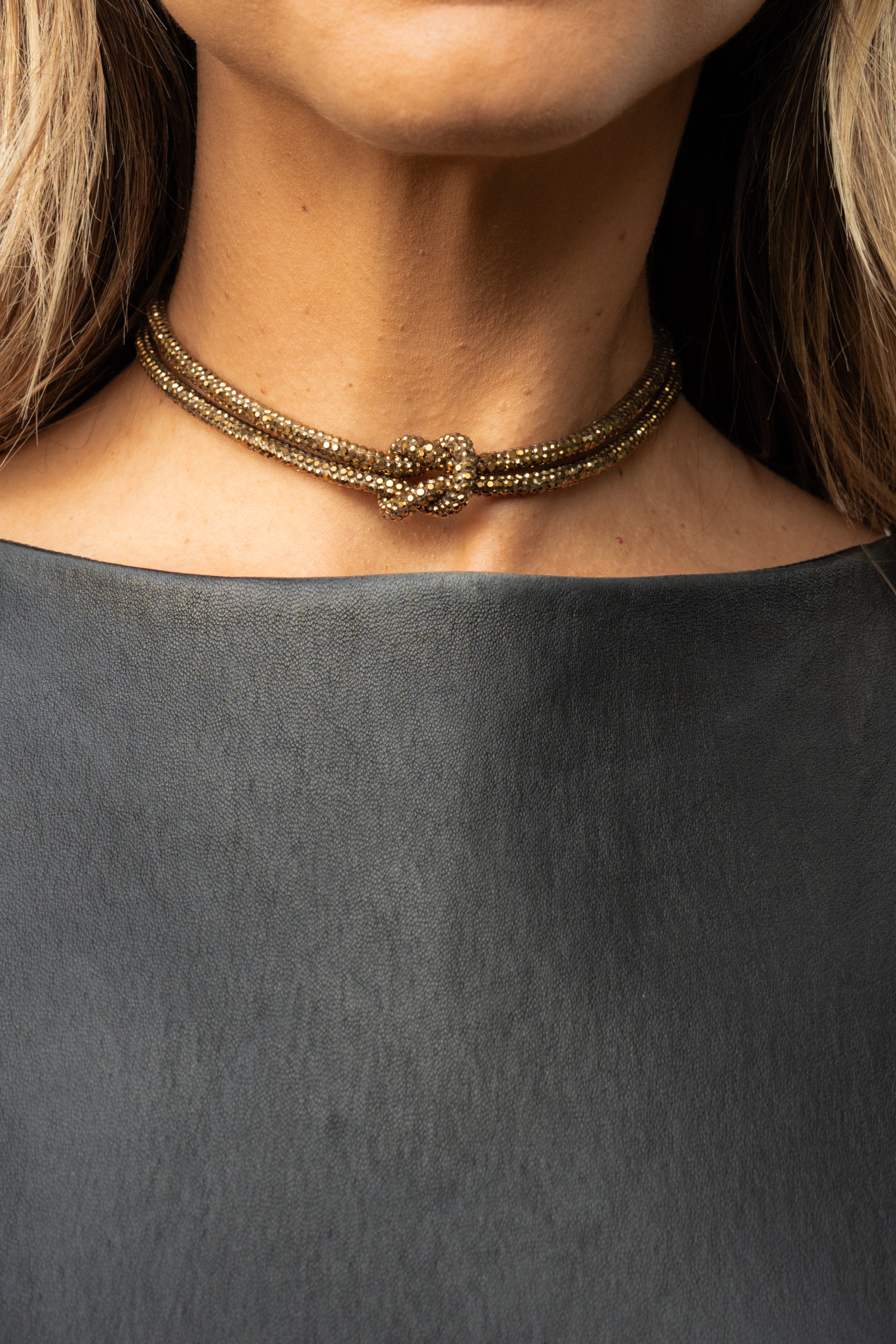Crystal Knot Necklace - Antique Gold