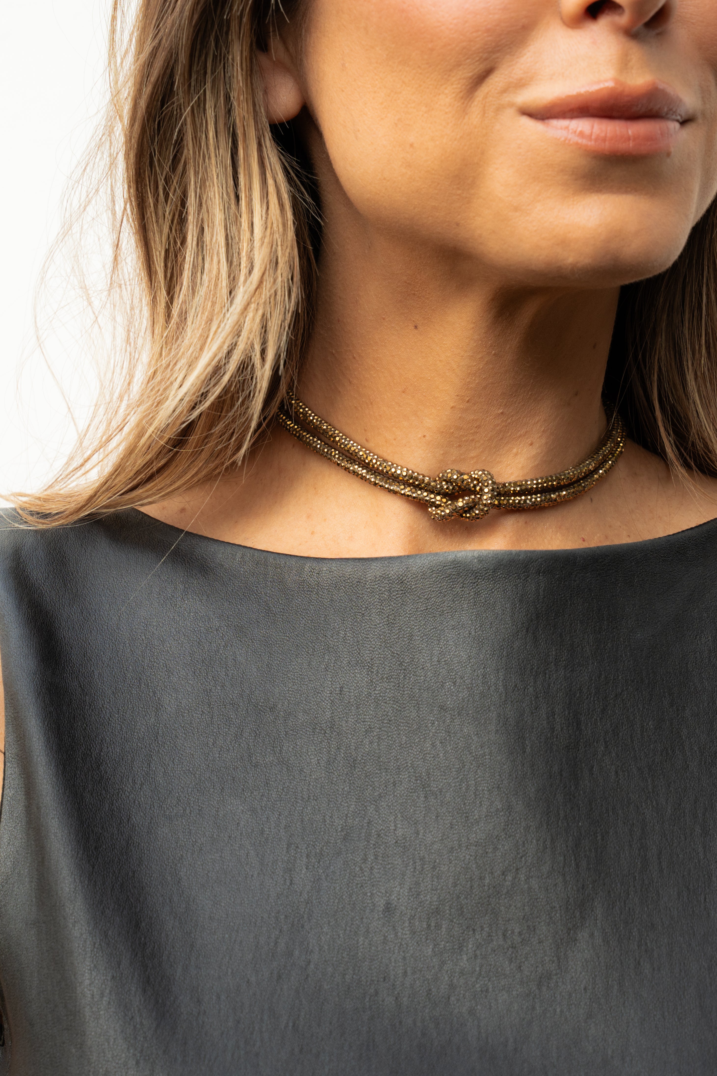 Crystal Knot Necklace - Antique Gold