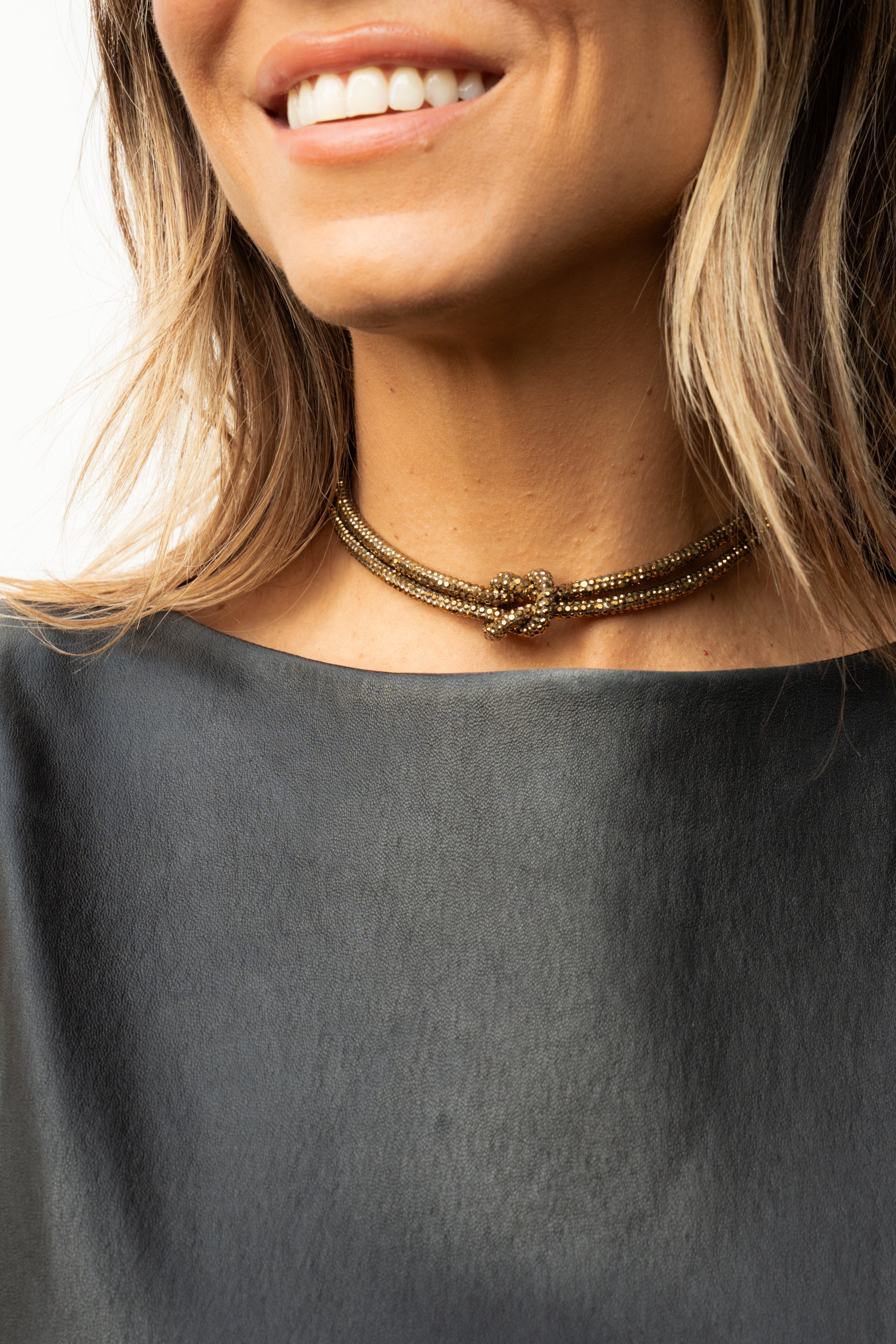 Crystal Knot Necklace - Antique Gold