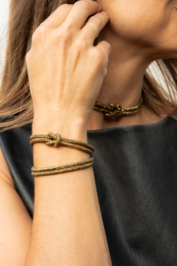 Crystal Knot Necklace - Antique Gold