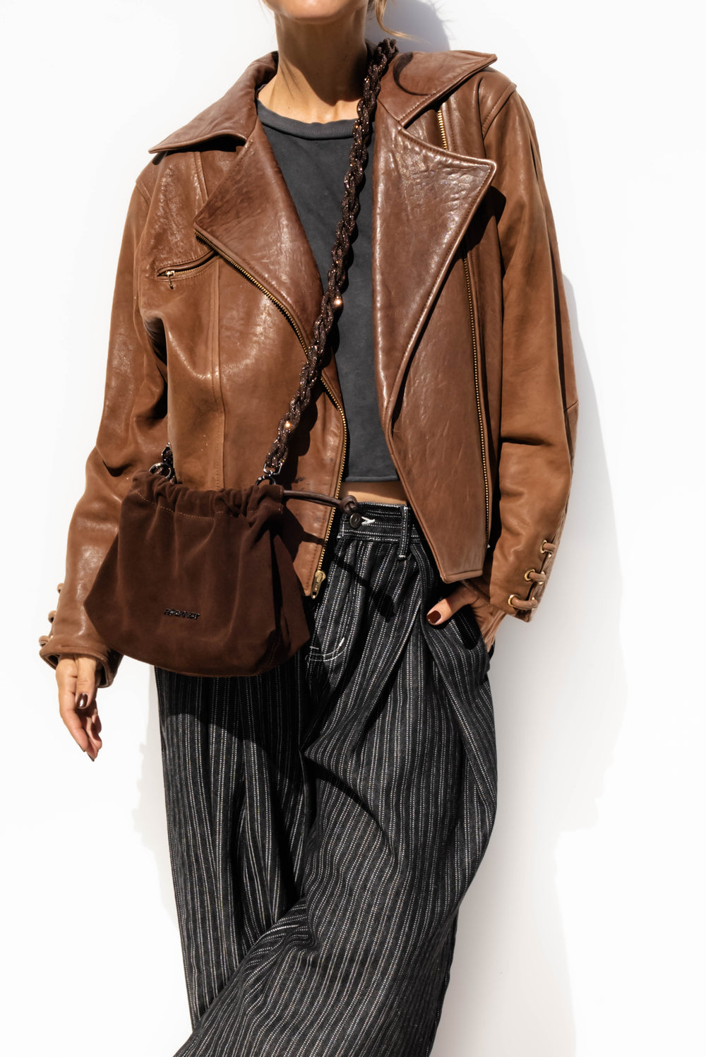 FIA Drawstring Bag - Chocolate Suede