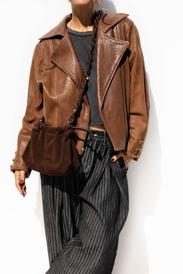 FIA Drawstring Bag - Chocolate Suede