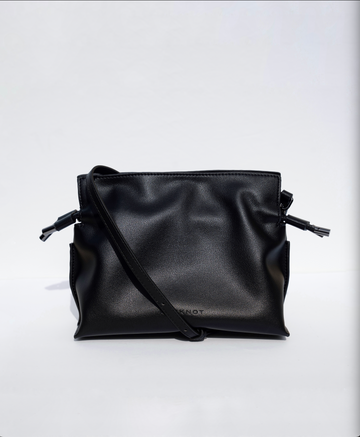 ALLI Drawstring Leather Bucket Bag - Black