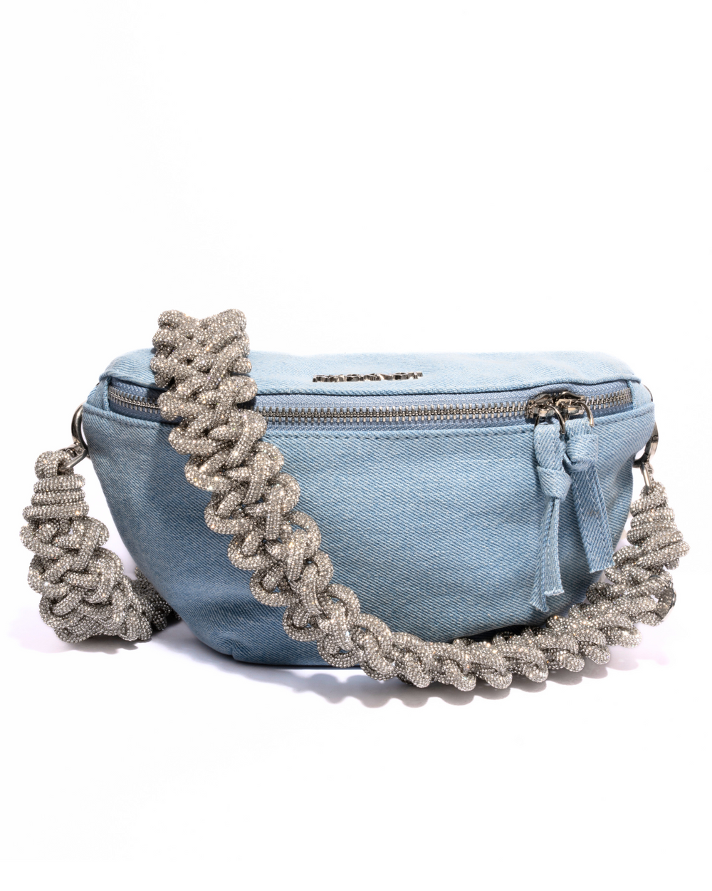 DENIM BELT BAG + LACE STRAP - Crystal