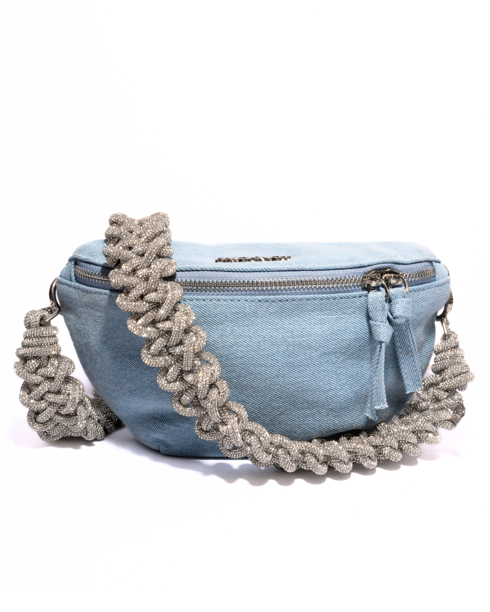 DENIM BELT BAG + LACE STRAP - Crystal